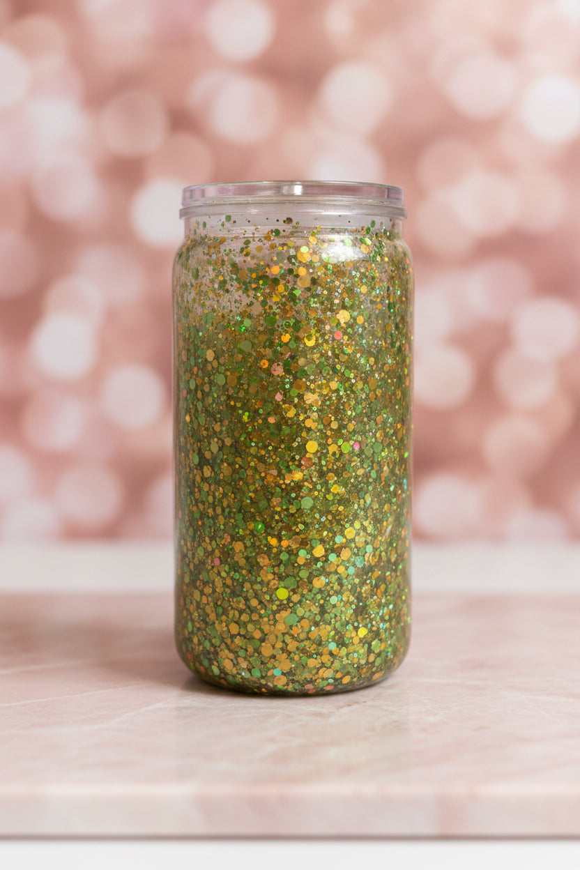 16oz Green Glitter Cup